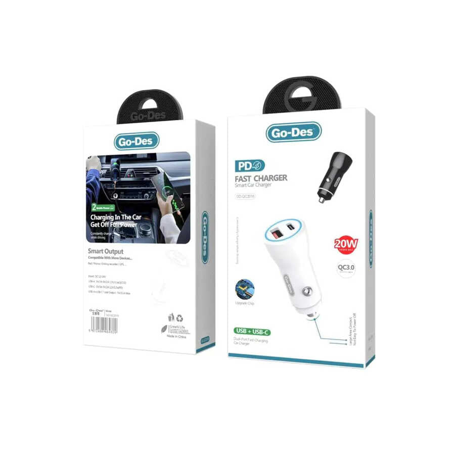 Go-Des GD-QC2016 Hızlı Şarj Çift Port PD Araç Şarj Aleti 20W Max - 2 Go-Des GD-QC2016 Hızlı Şarj Çift Port PD Araç Şarj Aleti 20W Max - 2